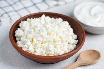 Curd cheese or cottage cheese in a bowl