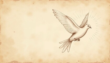 Naklejka premium Dove descending with rays of light, symbolizing the Holy Spirit at the Baptism of Jesus