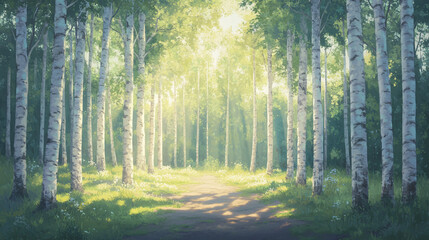 Obraz premium Serene Birch Forest Pathway
