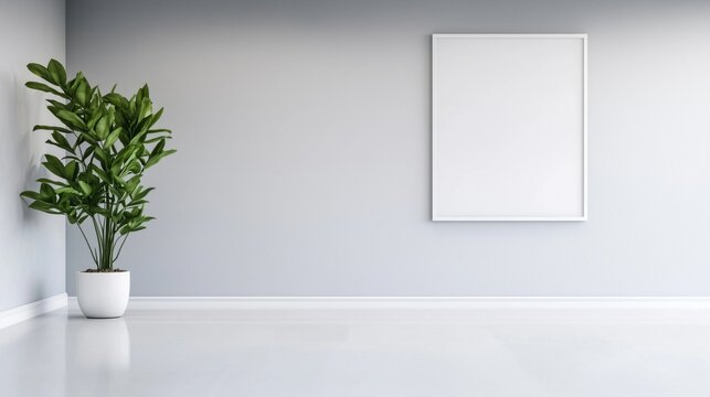 Modern Minimalist Interior with Plant and Blank Frame
