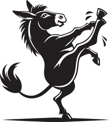 Fototapeta premium A playful donkey kicking its back legs in the air vector silhouette