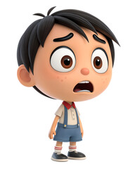 Obraz premium 3d style, Cute A boy looking scared, isolated on a transparent background