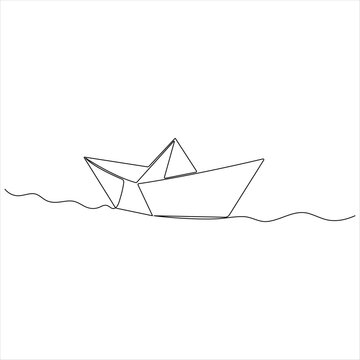 recommend clip art: Continuous single line art drawing of paper boat sailing on the water river origami toy design vector illustration