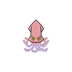 Vector graphic of cute squid vector illustration in cartoon, minimalist and flat style isolated on white background
