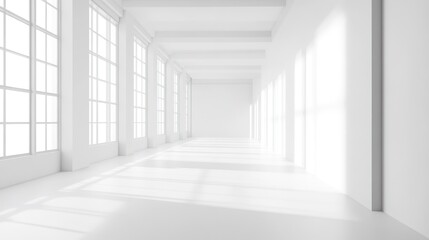 Fototapeta premium Sunlit White Corridor: Architectural Minimalism
