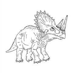 Graphics vector black and white dinosaur. Black line illustration with triceratops in the ink style.