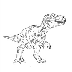 Graphics vector black and white dinosaur. Black line illustration with Tyrannosaurus Rex in the ink style.