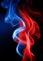 Obraz premium 青と赤の炎 煙 黒背景