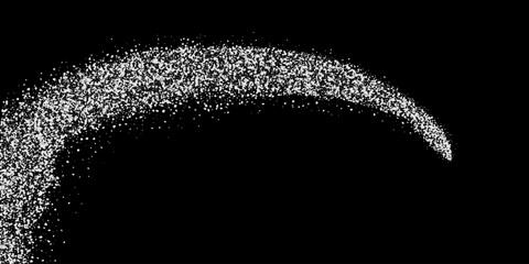 A scattering of crystals of sugar or salt. Realistic vector illustration isolated on black background.