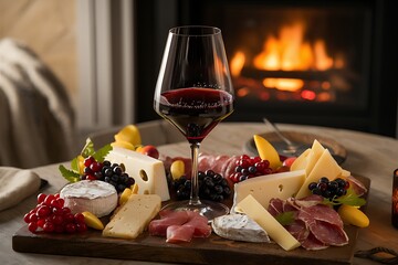 Cozy Fireplace, Red Wine, Gourmet Cheese and Charcuterie Board