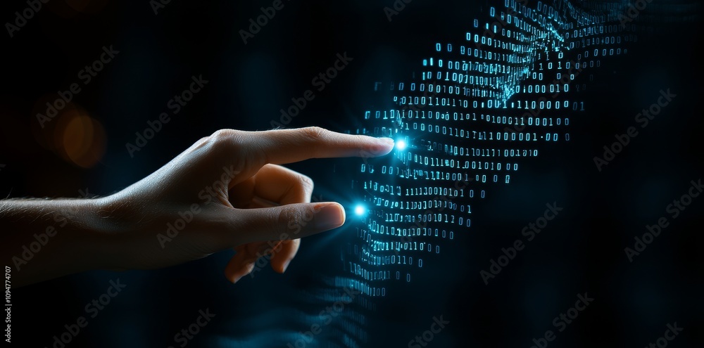 Aufkleber With big data technology and data science, a person interacts with a virtual screen displaying business analytics, stock market information, and machine learning. An engineer or scientist analyzes a