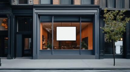Rectangular storefront signage displayed on a clean building exterior for branding concepts