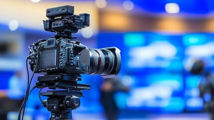 A Professional Camera Mounted on a Tripod, Ready to Capture the Action