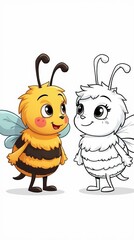 Obraz premium Colorful and Outline Cartoon Bee Characters Cute Illustration