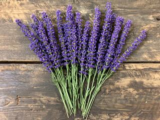 Fototapeta premium Lavender sprigs arranged in loose bouquet, showcasing vibrant purple flowers and green stems, perfect for adding touch of nature to any decor