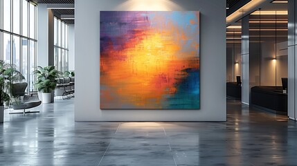 A painting display on a wall in an office.