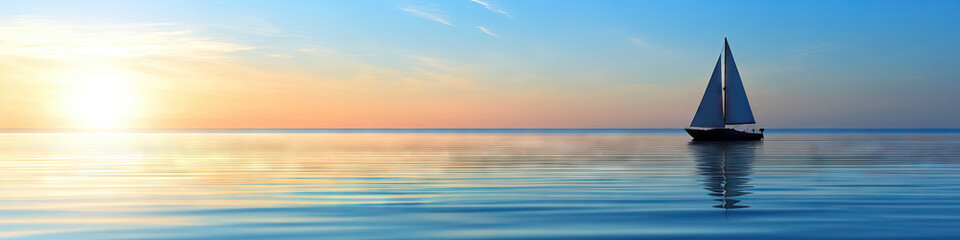 Fototapeta premium Oceanic Serenity: Calm waters and a sailboat on the horizon