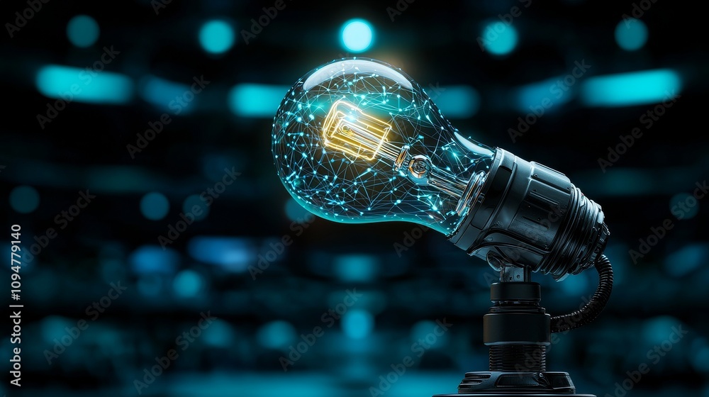 Aufkleber a robot hand clutching a radiant light bulb, signifying innovation and technology, is set against a 