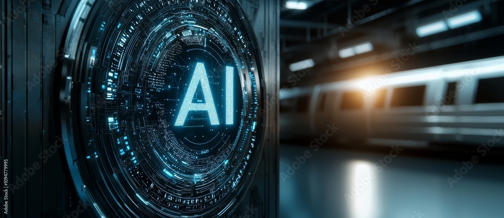 Poster A high-speed technology-themed AI concept with an abstract motion blur effect from a point of view angle.