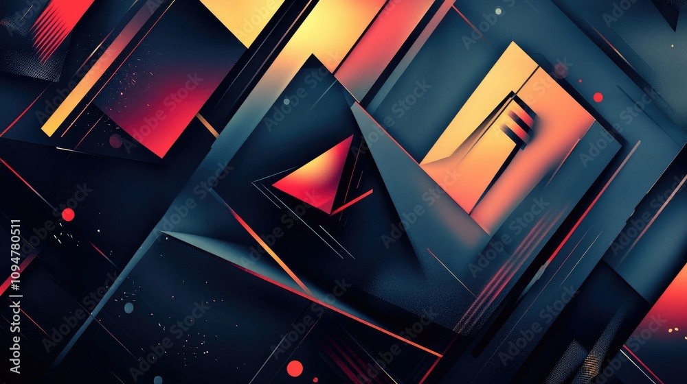 Poster a creative abstract graphic design with geometric visuals and dynamic colors, forming a modern, eye-
