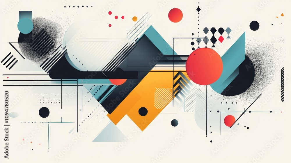 Poster a creative abstract graphic design with geometric visuals and dynamic colors, forming a modern, eye-
