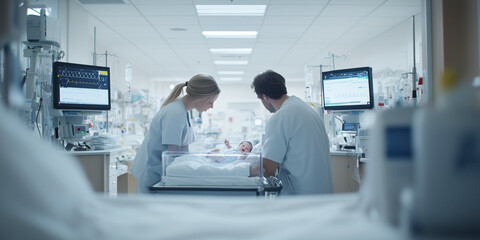 Medical staff and helpers. maternity ward.
