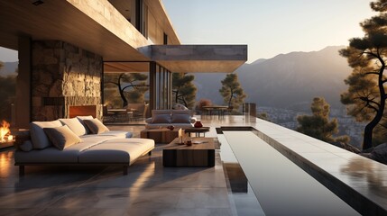 Stunning minimalist villa in the mountains with a terrace and pool offering breathtaking views. The perfect blend of luxury and nature.