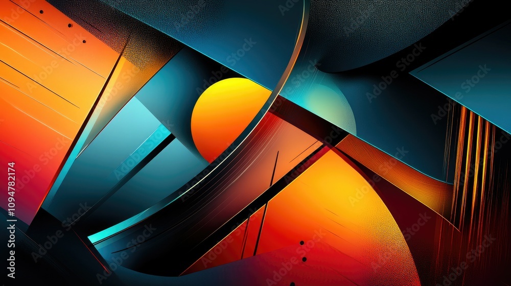 Poster abstract geometric shapes and bold lines, creating a captivating graphic design with modern, futuris