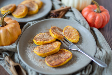 sweet home made Pumpkin pancakes with cinnamon