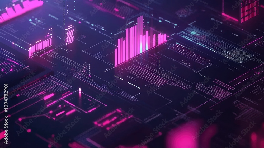 Aufkleber Digital interface showing data analysis and tech-driven solutions, transforming business processes with AI-powered insights