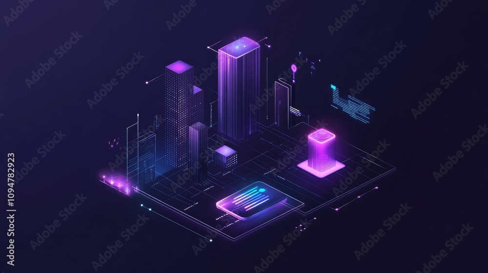 Poster Digital interface showing data analysis and tech-driven solutions, transforming business processes with AI-powered insights