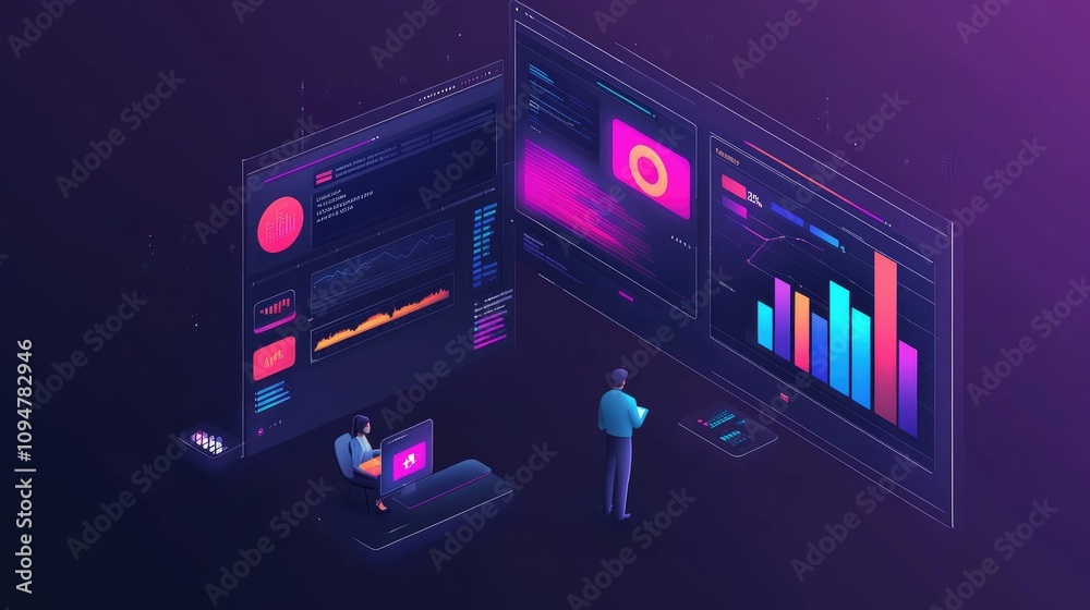 Aufkleber Digital interface showing data analysis and tech-driven solutions, transforming business processes with AI-powered insights