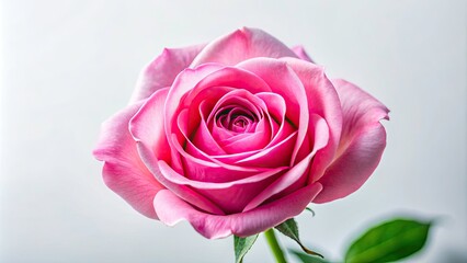 Fototapeta premium Close Up of a Pink Rose in Full Bloom on White Background for Elegant Minimalist Photography