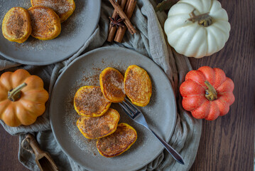 sweet home made Pumpkin pancakes with cinnamon