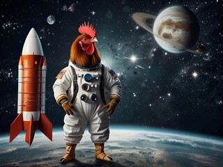 Bird rooster in an astronaut suit in space AI generated