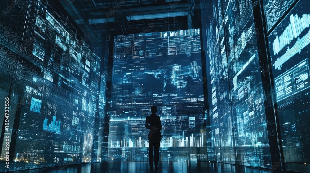 Poster High-tech business solutions using AI, data analytics, and software to streamline processes and improve decision-making