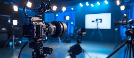 Close-up of a Professional Video Camera in a Studio Setting