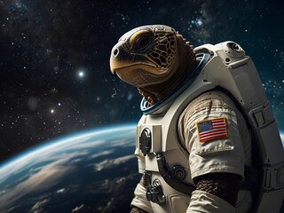 Animal turtle in an astronaut suit in space AI generated