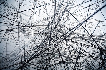 Abstract Composition of Black Random Chaotic Lines on White Background with Ample Copy Space for Creative Uses in Graphic Design and Backgrounds