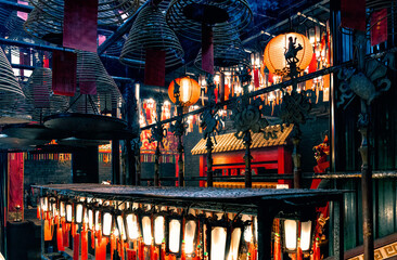 Blick in den Man Mo Tempel in Hongkong,China.