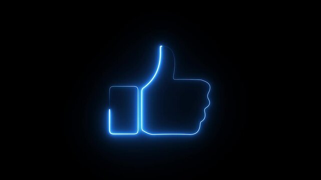 Red color thump up icon animation. Glowing neon thumb up like icon video on black background. animated like button.