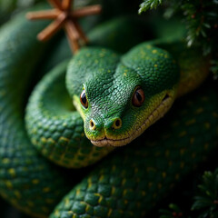 green wooden snake on a Christmas tree 