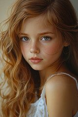 Fototapeta premium A young girl with long blonde hair and blue eyes