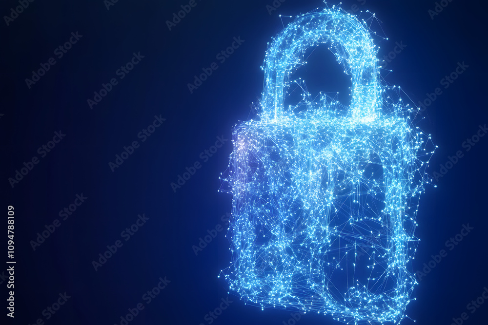 Wall mural digital illustration of cybersecurity network internet system web data centre protection padlock sym