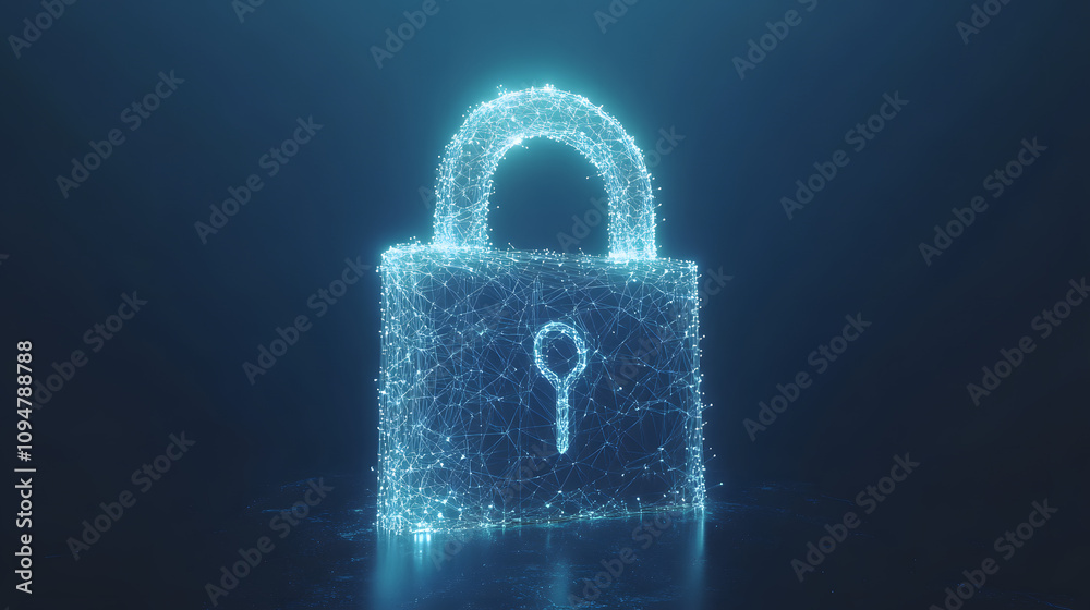 Wall mural digital illustration of cybersecurity network internet system web data centre protection padlock sym