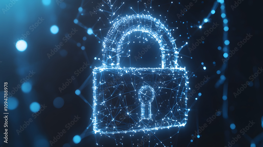Sticker digital illustration of cybersecurity network internet system web data centre protection padlock sym