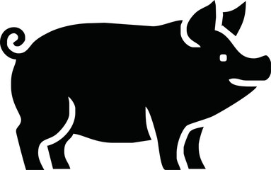 Pig silhouette. Vector illustration of black icon logo pig silhouette isolated on white. Outline shadow shape pork, side view profile.