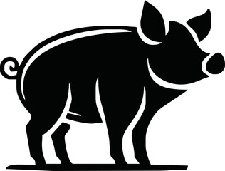 Pig silhouette. Vector illustration of black icon logo pig silhouette isolated on white. Outline shadow shape pork, side view profile.