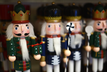 New Year. Close-up of wooden nutcrackers