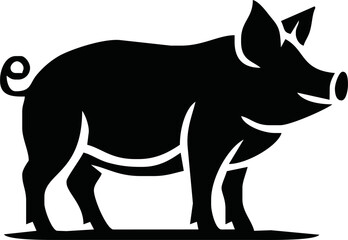 Pig silhouette. Vector illustration of black icon logo pig silhouette isolated on white. Outline shadow shape pork, side view profile.